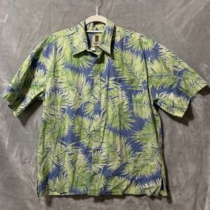 Tori Richard Honolulu Mens Shirt XL Blue Green Palm Leaf Cotton Hawaiian USA